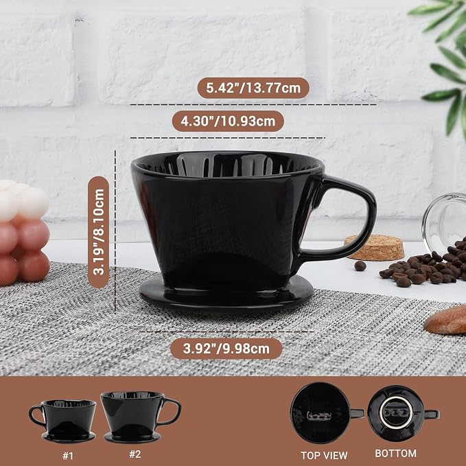 Segarty #2 Pour Over Coffee Maker, Single Cup Black Ceramic Coffee Dripper - Image 2