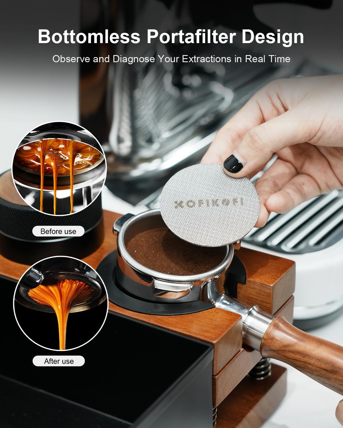 Bottomless Portafilter 58mm Fit Breville, 2 Ears Slim Naked Portafilter Fits Breville Espresso Machines BES900XL, BES920XL, BES980XL, BES990BSS with 18g Double Shot Filter Basket, Puck Screen-Rosewood