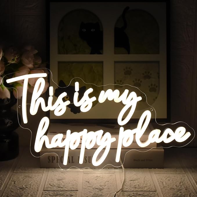 This is My Happy Place Neon Sign, Warm White Neon Lights by UExnkj-Y