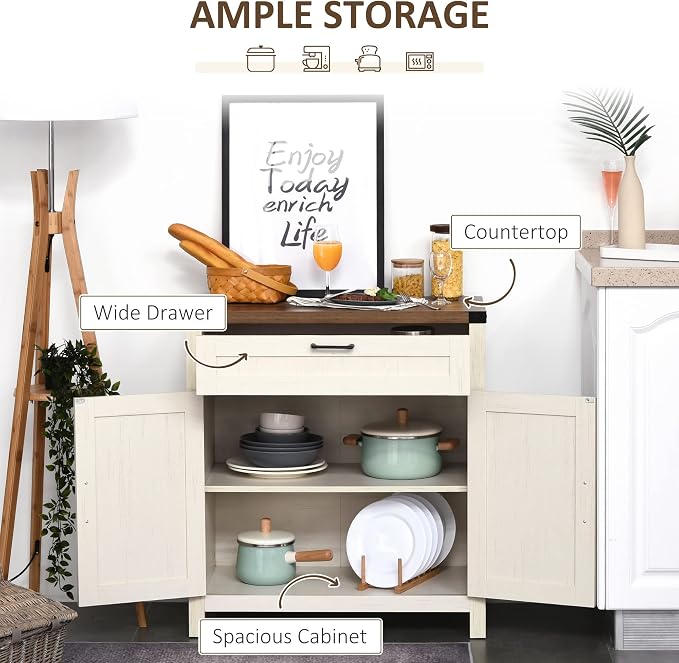HOMCOM Sideboard with Storage Drawer, Modern Farmhouse Kitchen Cabinet with 2 - Image 5