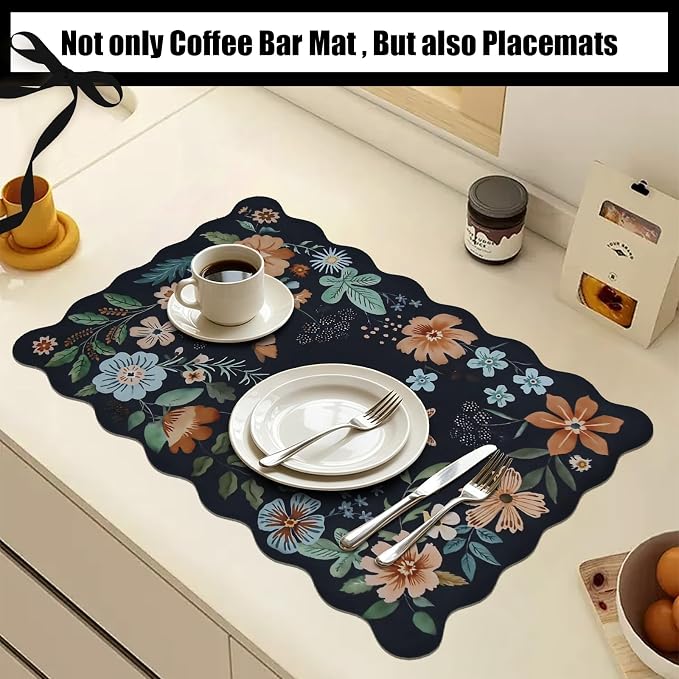 Scalloped Bohemian Coffee Bar Mat Dish Drying Mats - Image 7