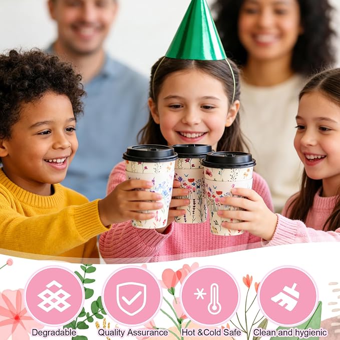 50 Pack 16Oz Vintage Floral Disposable Coffee Cups - Image 3