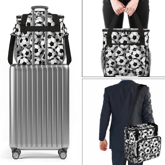 Black White Soccer Ball Coffee Maker Travel Bag, Portable Storage Tote Bag - Image 7