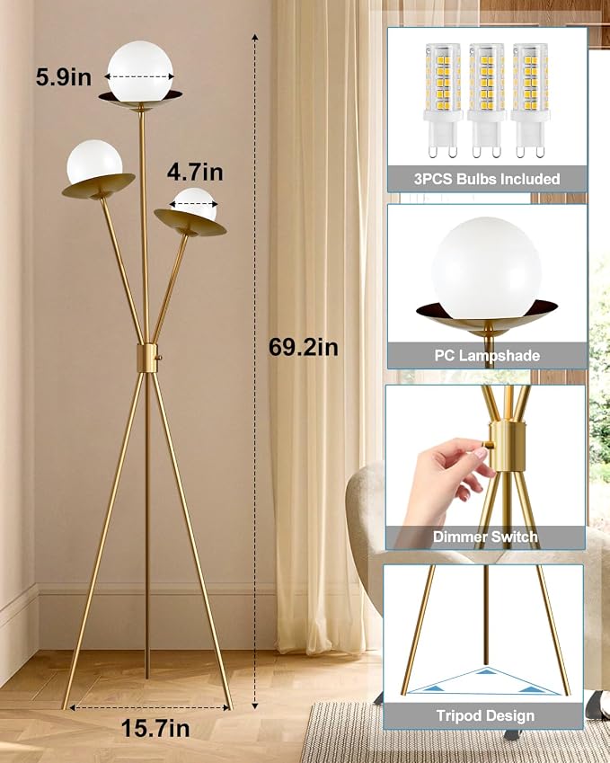 Lightdot Tripod Floor Lamp Dimmable Globe Floor Lamps - Image 3
