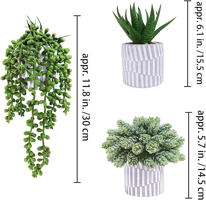 Winlyn 3 Pack Small Faux Succulent Plants Fake String of Pearls Aloe Hops - Image 2