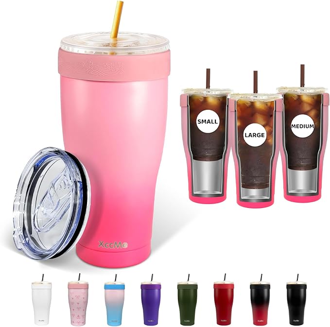 Universal Iced Coffee Sleeve, 32oz Double Wall Stainless Steel Insulator Fits by XccMe