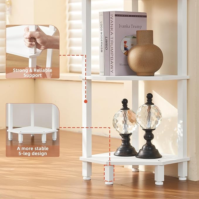 YUFAM 4-Tier Corner Shelf with Sturdy 5-Leg Base, Wooden Corner Bookshelf - Image 3