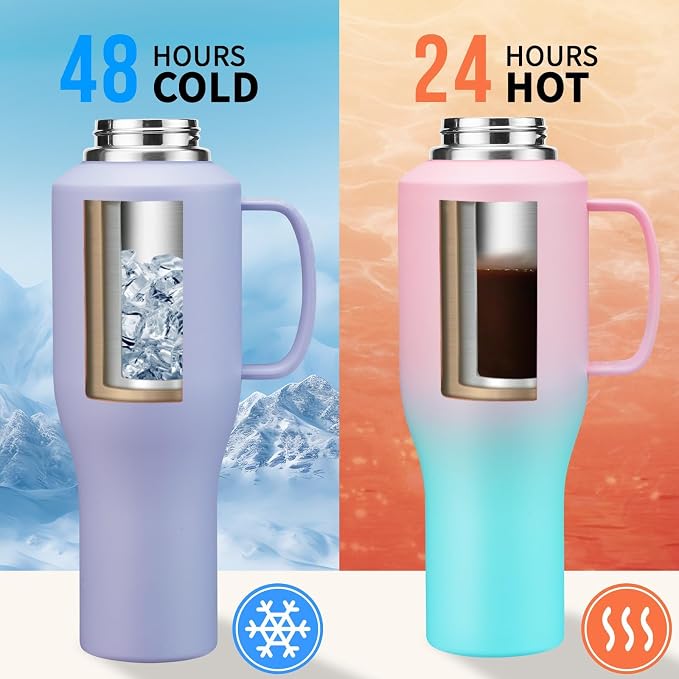 40 oz Tumbler with Handle, Insulated Water Bottle with Straw - Image 3