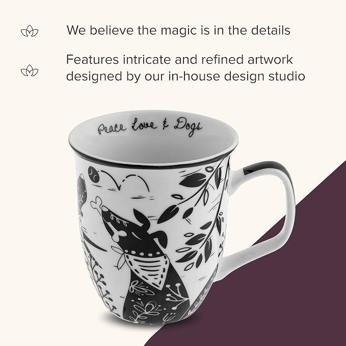 Karma Gifts 16 oz Black and White Boho Mug Dog - Image 4