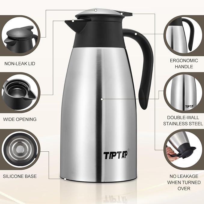 TIPTAP 70oz Thermal Coffee Carafe, Stainless Steel Insulated Vacuum Coffee - Image 5