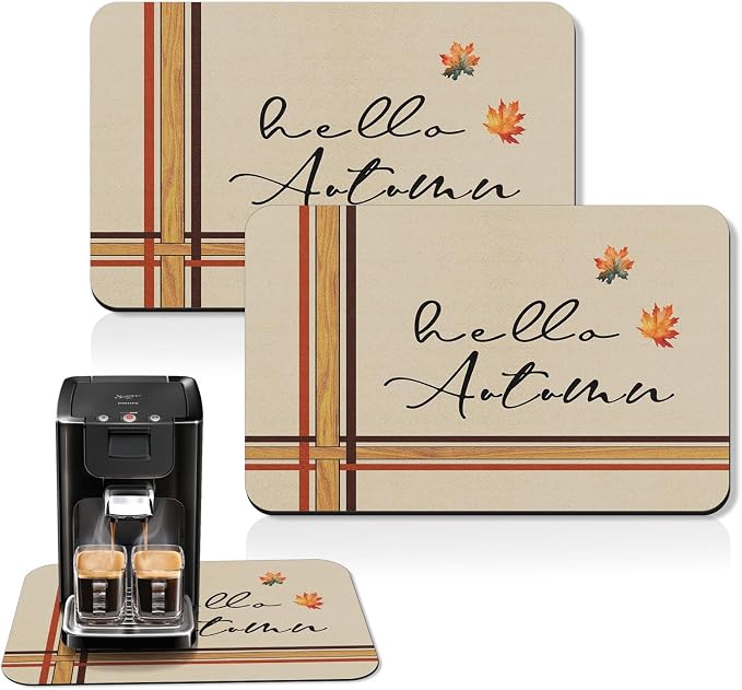 Arttown Coffee Mat for Countertops, Hello Autumn Fallen Leaves Dish Drying Mat by Arttown