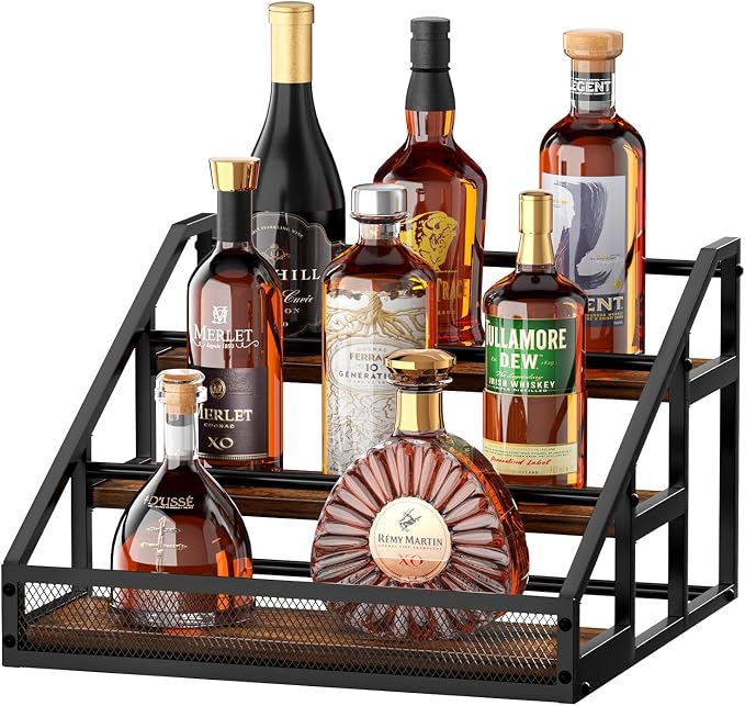 B4Life 3-Tier Liquor Bottle Display Shelf, Countertop Liquor Wine Rack by B4Life