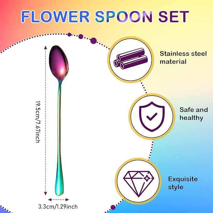 8 Pieces Long Handle Tea Spoon Stainless Steel Coffee Mixing Spoons Teaspoon - Image 2