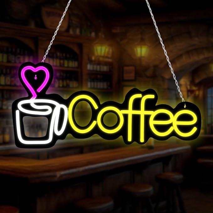 Coffee Neon Sign LED lights for Business, Dimmable 5V USB Powered for Wall Decor by senceng