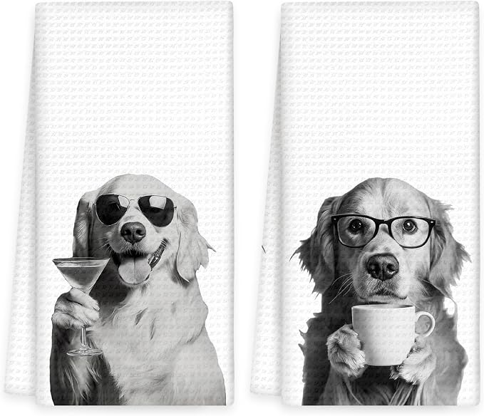 Golden Retriever Gifts Dog Kitchen Towels Set of 2, Funny Golden Retriever by OINDADE