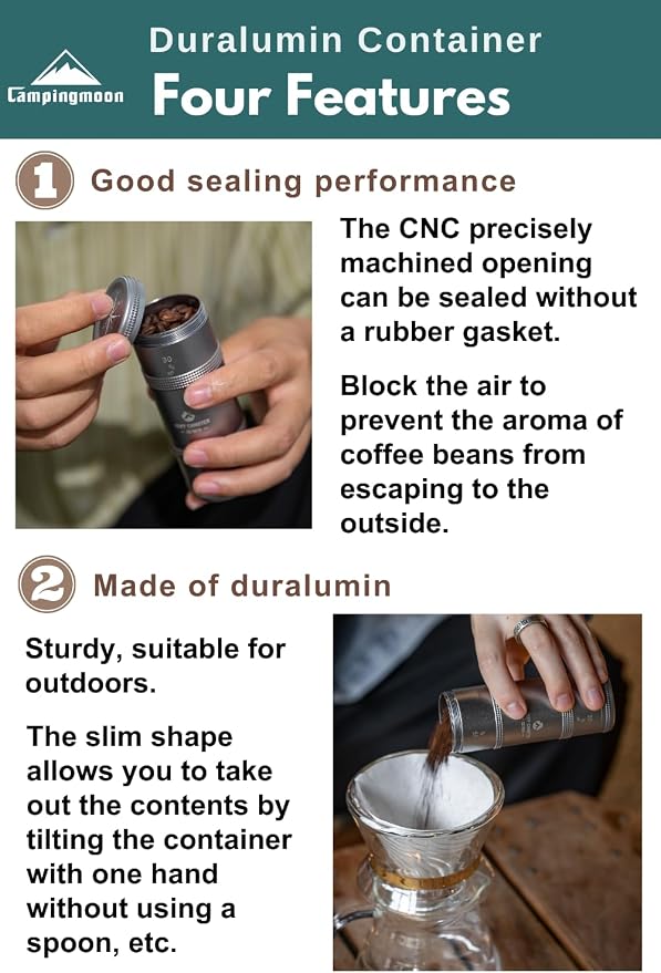 CAMPINGMOON 2-Layer Portable Coffee Bean Storage Canister Airtight Duralumin - Image 3