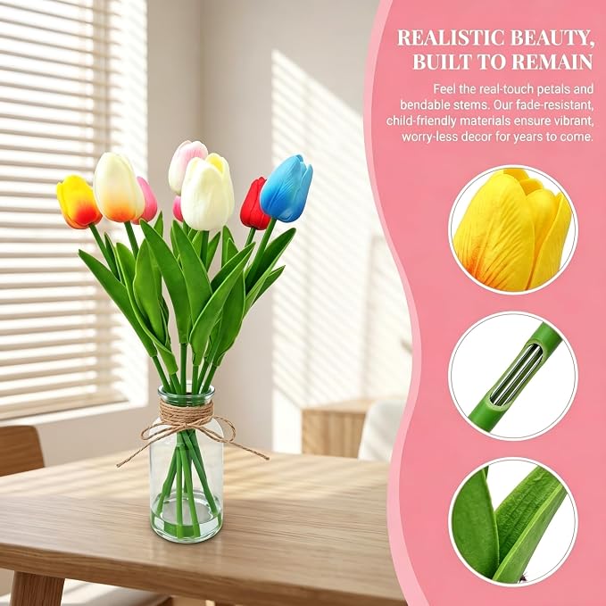 Artificial Tulips in Glass Vase - Image 4
