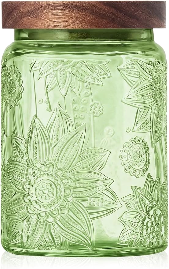 Glass Jar with Airtight Wood Lid – 24 OZ Vintage Storage Canister by PENGSHU