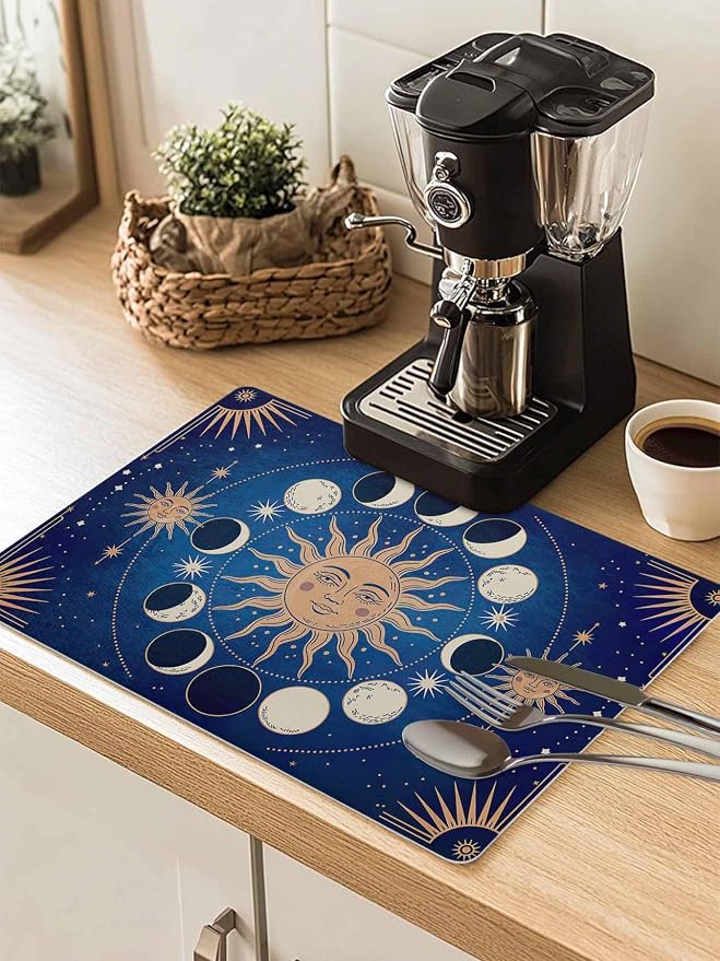 Sun Moon Coffee Mat Starry Sky Mystery Tarot Absorbent Bar Mat by Unknown