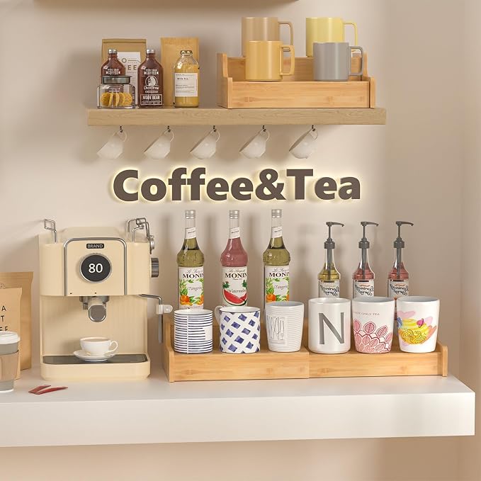 Hongtamoya 2-Tier Expandable Bamboo Coffee Mug Holder, Mug Organizer - Image 5