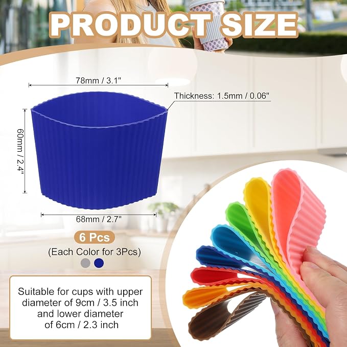 uxcell 6Pack Coffee Cup Sleeves, Reusable Silicone Heat Resistant Cup - Image 2