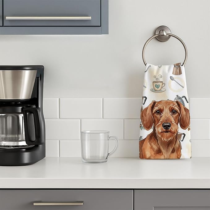 Caroline's Treasures Wirehaired Red Dachshund Coffee Bar Kitchen Towel Velour - Image 3