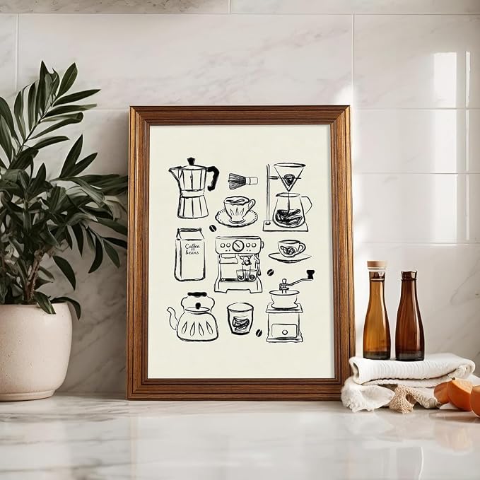 Gold Framed Modern Kitchen Wall Art 12x16 inch Black and White Minimalist - Image 3