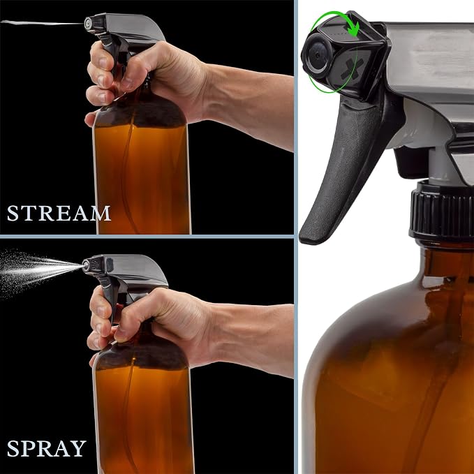 Cornucopia Brands 32oz Amber Glass Spray Bottles Brown Bottles w/ 3-Setting - Image 7