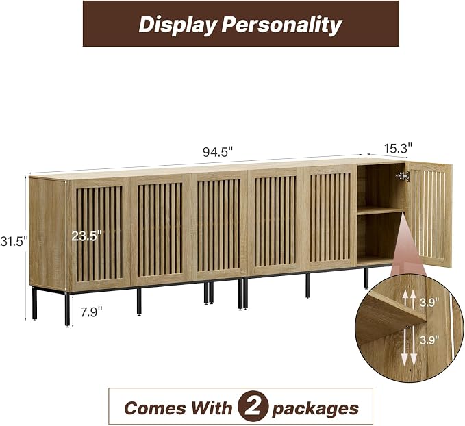 BVIUNTWO Buffet Cabinet with Storage, Sideboard Coffee Bar Cabinet with 6 Doors - Image 2
