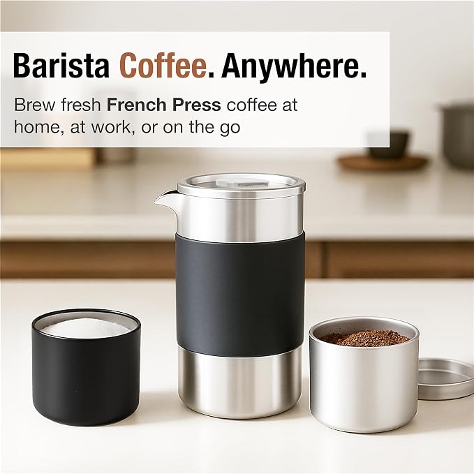 Small French Press Coffee Maker Set - 12 oz | Portable Travel French Press - Image 2