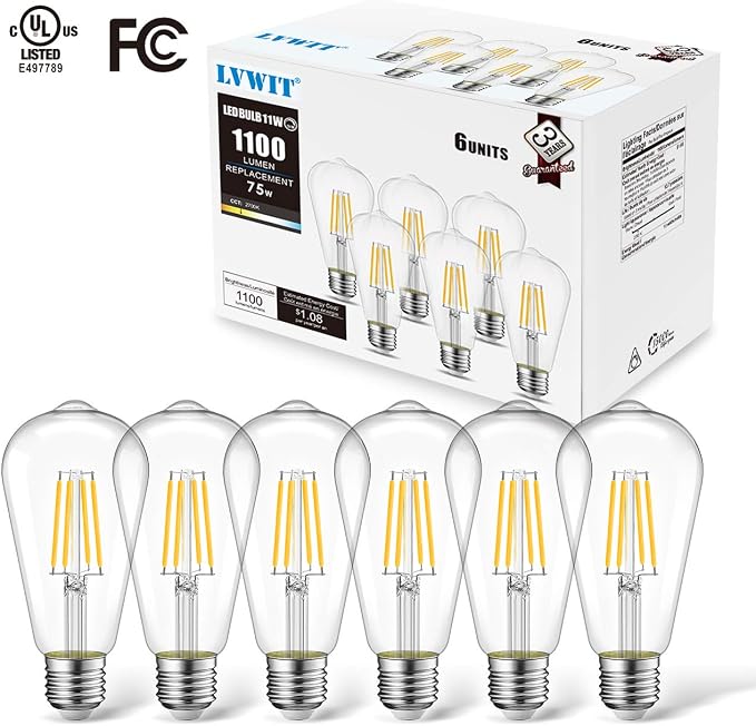 LVWIT 6 Pack Vintage LED Edison Bulbs 75W Equivalent 11W 1100LM Dimmable ST64 - Image 7