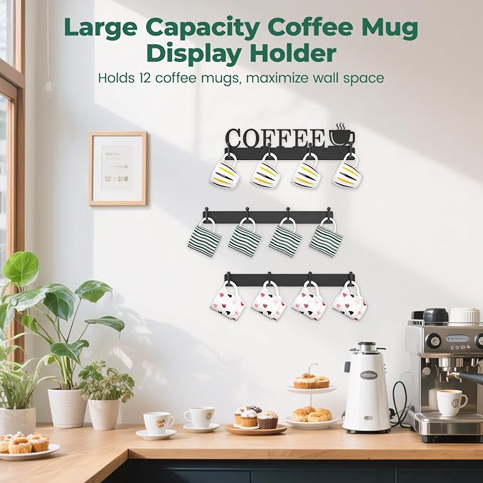 EsLuker.ly Mug Holder Rack Coffee Cup Hanger Wall Mount, Metal Wall Cup Shelf - Image 3