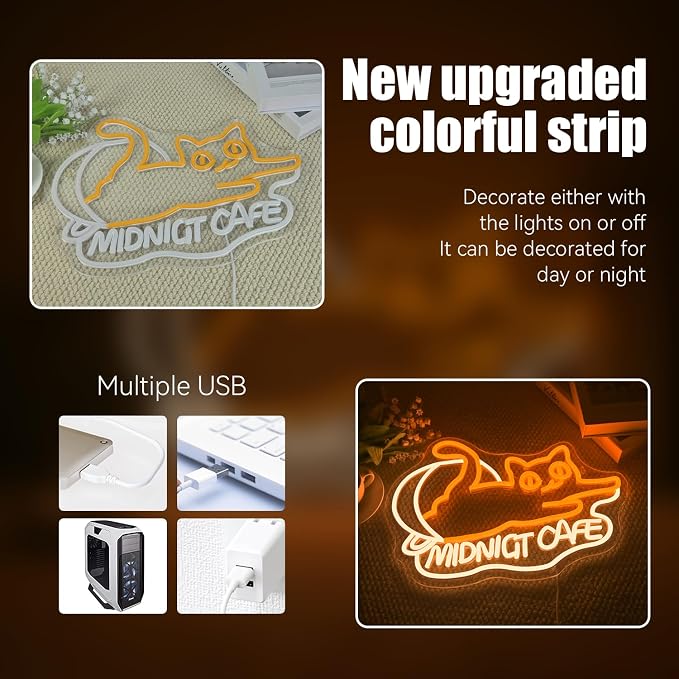 Ineonlife Cat Cafe Neon Sign, Midnight Cafe LED Light - Image 4