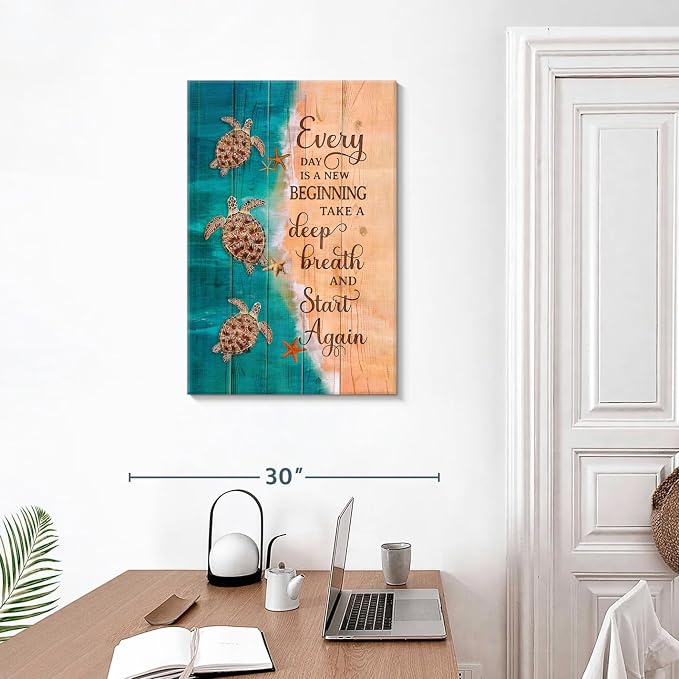 Turtle Wall Art Teal Picture Wall Decor Farmhouse Bathroom Wall Art Everyday is - Image 5