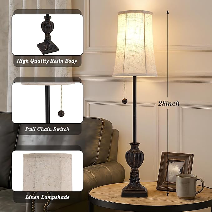 EJIAXIN Buffet Table Lamps Set of 2-28" Tall Skinny Black Resin Table Lamp - Image 3
