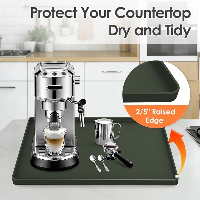 Silicone Coffee Maker Mat with Lip, 15.7'' x 11.8'' Heavy Duty Coffee Maker Mat - Image 4