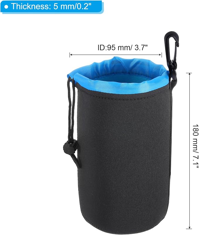 PATIKIL 2 Pcs 3.7" ID x 7.1" H Neoprene Drawstring Lens Pouch, Camera Lens Case - Image 2