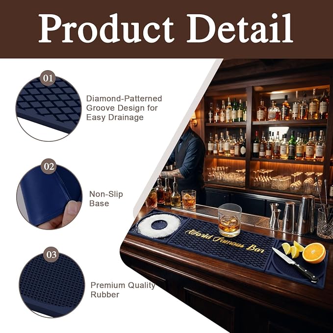 Bar Mat 3-in-1 Non-Slip Bartender Mat, Bar Accessories Countertop Mat 24 x 6 - Image 3