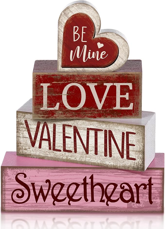 Lineshading 4 Pcs Valentine Table Decoration Wooden Be Mine Heart Decor by Lineshading