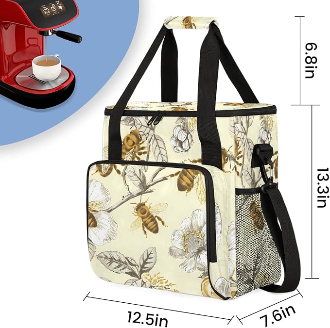 Honey Bee Floral Coffee Maker Carring Bag, Large Insulated Storage Organizer - Image 2
