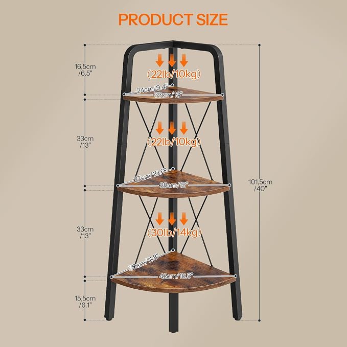 HOOBRO Corner Shelf, 3-Tier Corner Shelf Stand, 40” Tall Ladder Bookshelf - Image 3