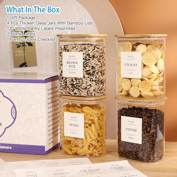 4 Pack Square Glass Pantry Storage Containers - Image 2