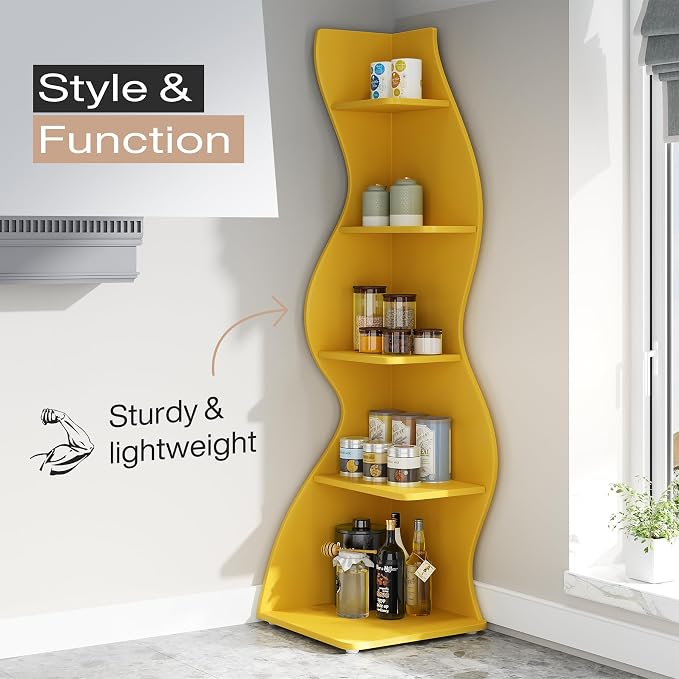 Tribesigns Corner Shelf, Modern 5-Tier Wall Corner Bookshelf, Stylish Corner - Image 7