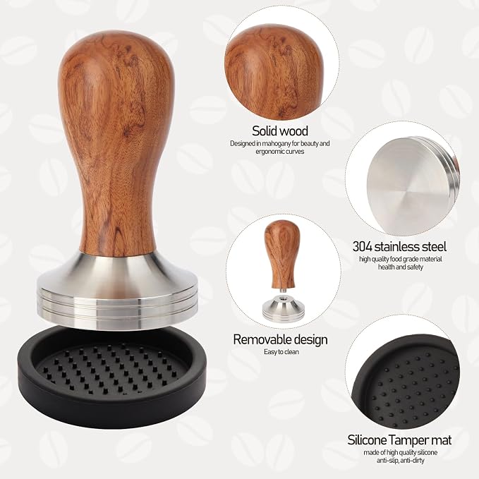 58mm Espresso Tamper Kit, Hard Wood Espresso Tamper Tool & Powder Press Pad & - Image 4