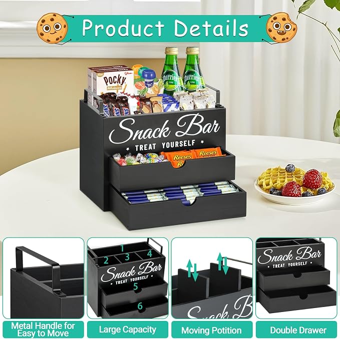 Snack Organizer for Countertop, Wood Pantry Storage Bins - Image 6
