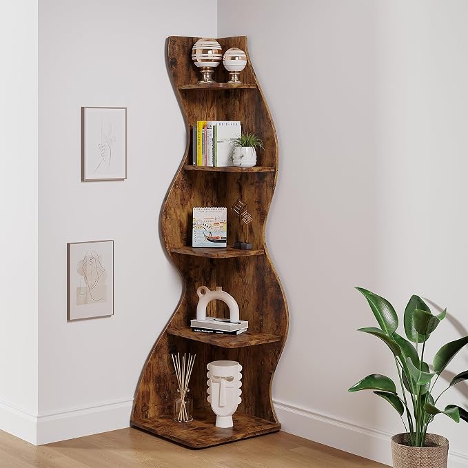 Tribesigns Corner Shelf, Rustic 5-Tier Wall Corner Bookshelf, Stylish Corner - Image 8