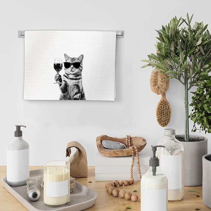 American Shorthair Gifts Cat Wine Kitchen Towels Set of 2, Funny Cats Wine - Image 4