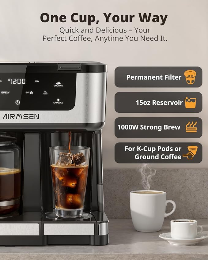 AIRMSEN 12-Cup Programmable Dual Coffee Maker – Single Serve Machine - Image 4