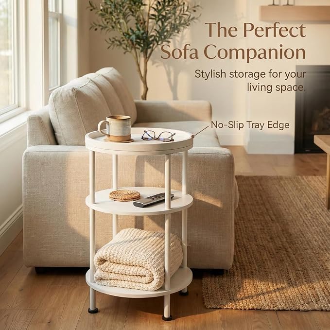 Small Round Side Table with Tray Top, 11.8" Narrow End Table - Image 6