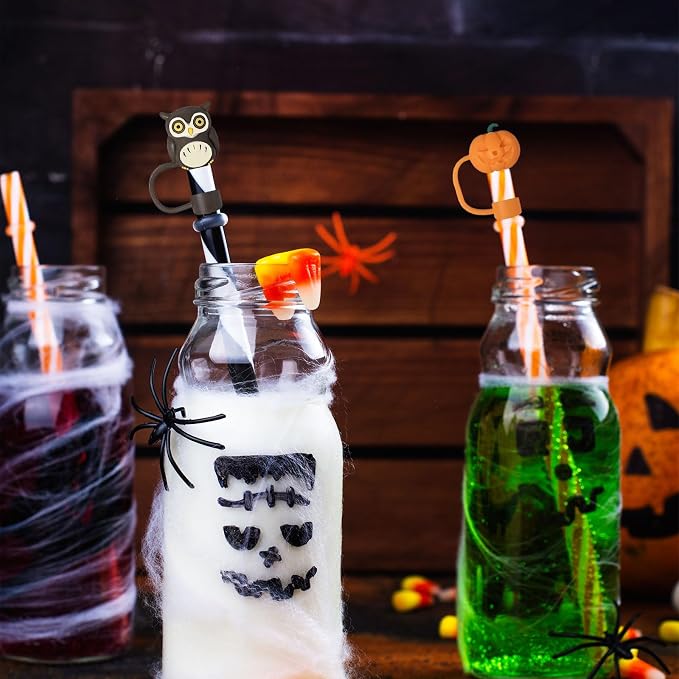 5PCS Halloween Straw Cover Cap for Stanley Cup，10mm Reusable Pumpkin Silicone - Image 5